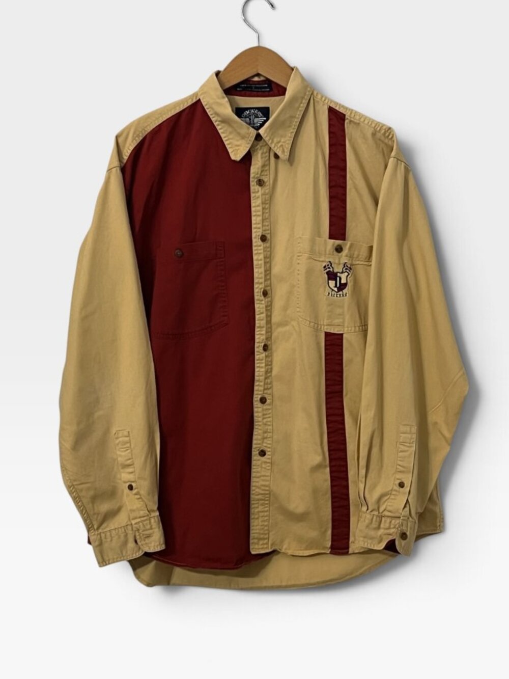 Vintage 90s Dockers Colorblock Preppy Crest Button Up Shirt L Ivy Old Money